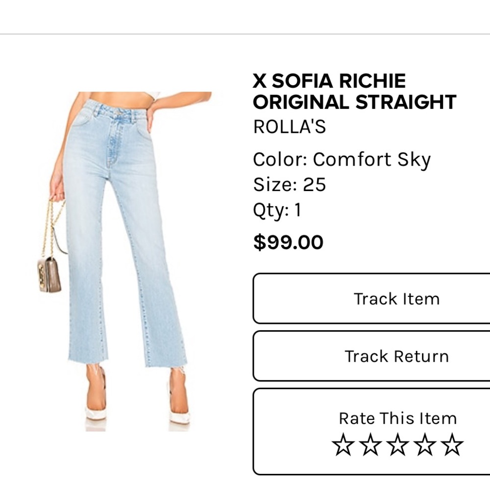 Rollas x Sofia Richie High Rise Straight Sz 25